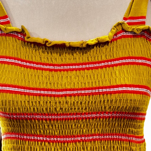 Toad & Co Striped Sundress Womens M Mustard Yellow Excellent Smocked Tie Strap - Picture 3 of 8